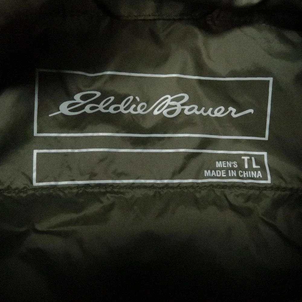 Eddie‎ Bauer Vest Mens Large Tall Green Camo Down Insulated Full Zip Pockets